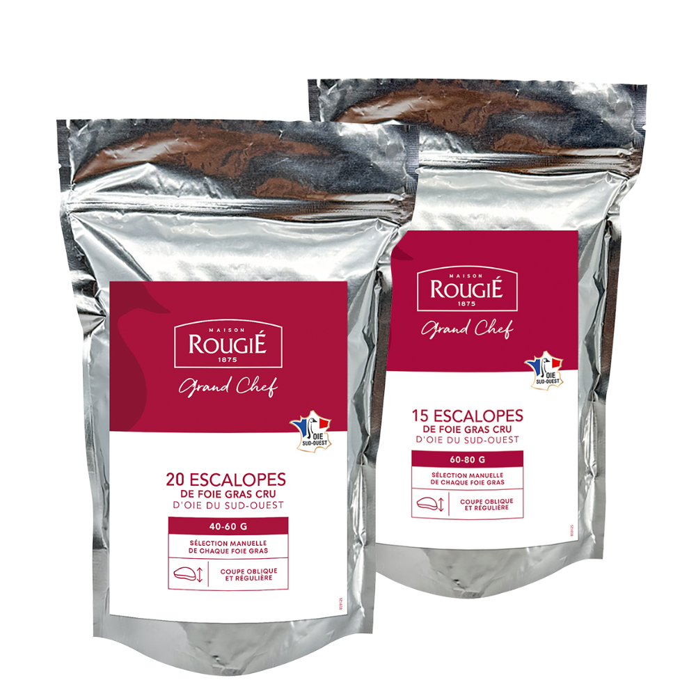 Frozen raw goose Foie Gras escalopes from the Southwest - Rougié