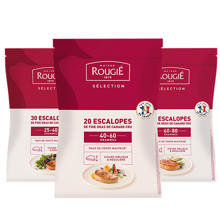 Escalopes de foie gras de canard cru coupe oblique - Rougié