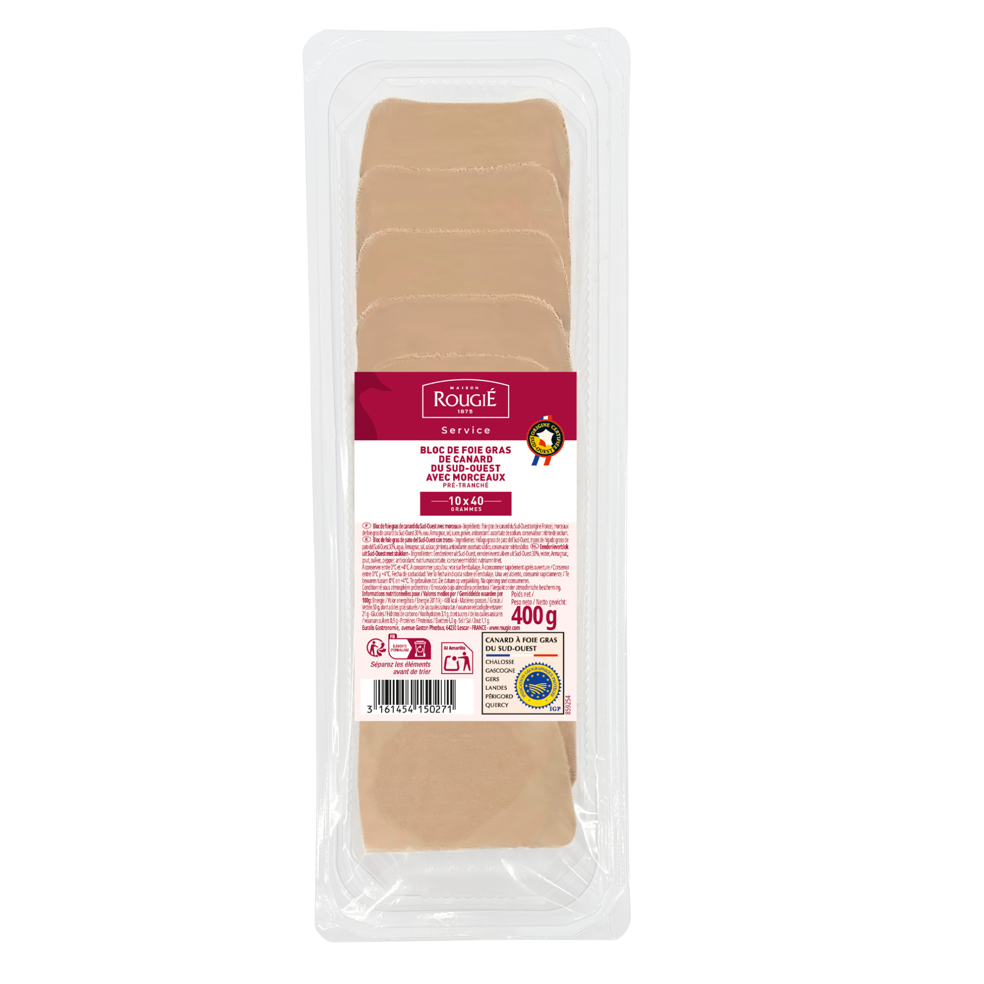 Bloc de Foie Gras de canard du Sud-Ouest avec morceaux tranché - Rougié