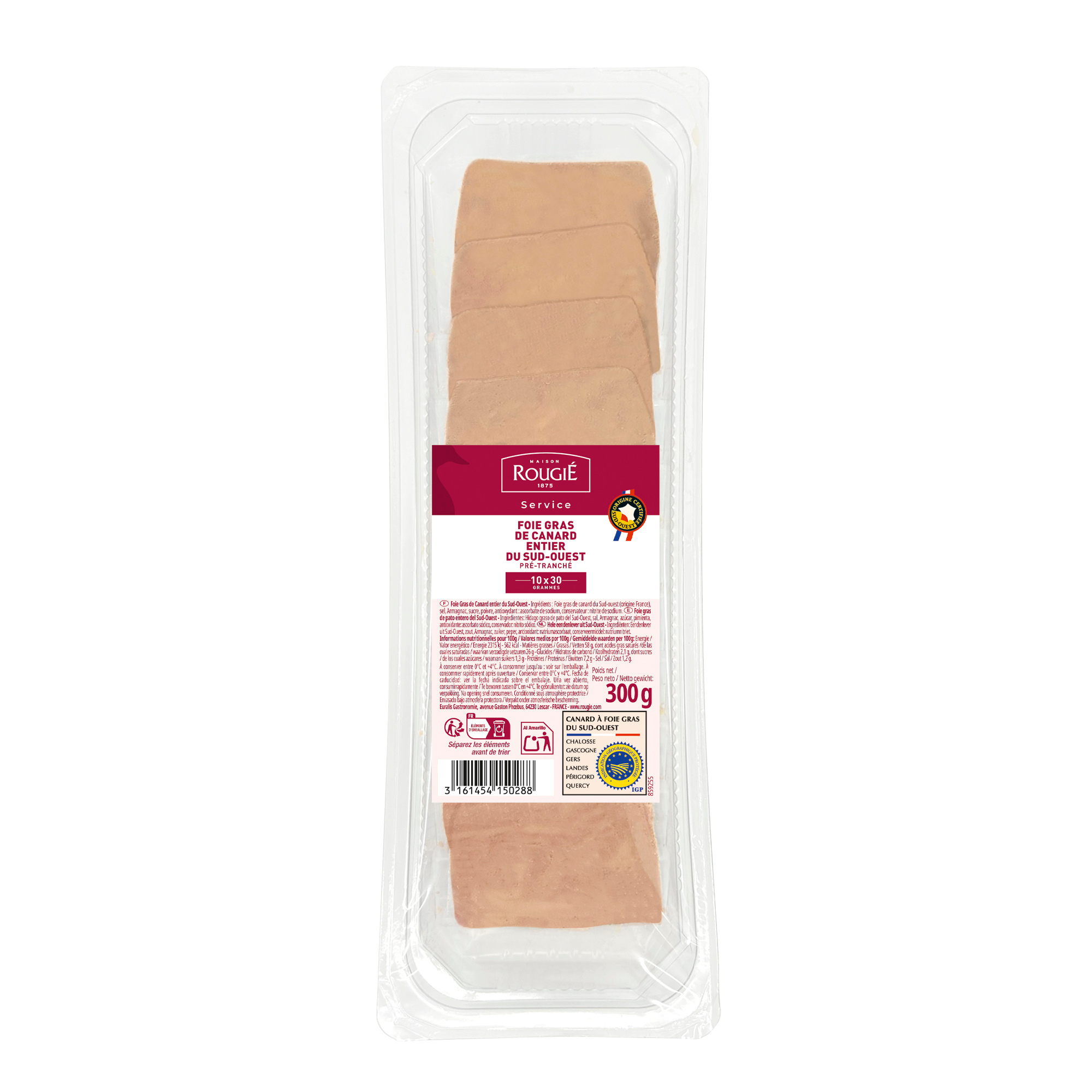 Whole duck Foie Gras natural in rectangular Slices x10 - Rougié