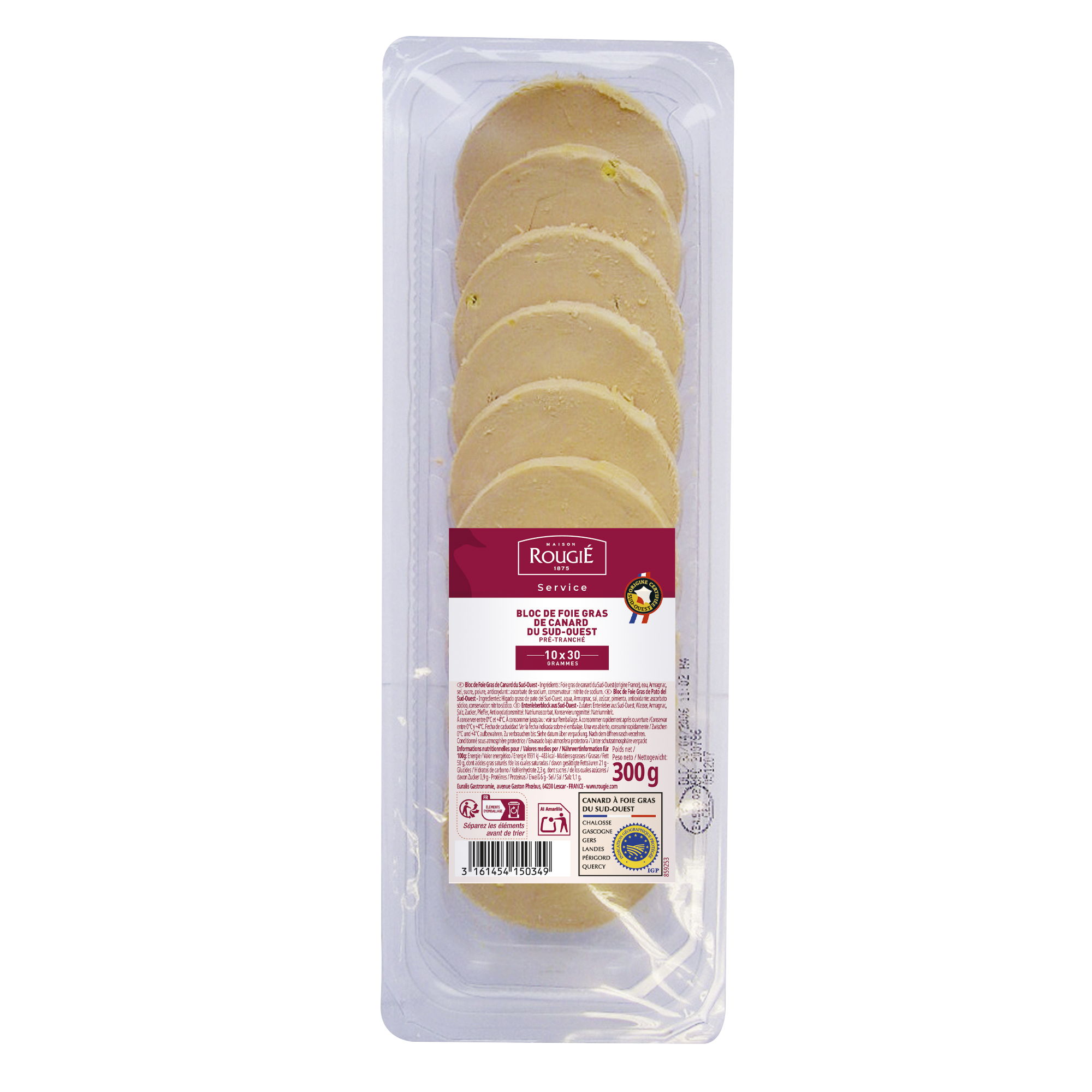 Bloc de Foie Gras de canard du Sud-Ouest tranché - Rougié